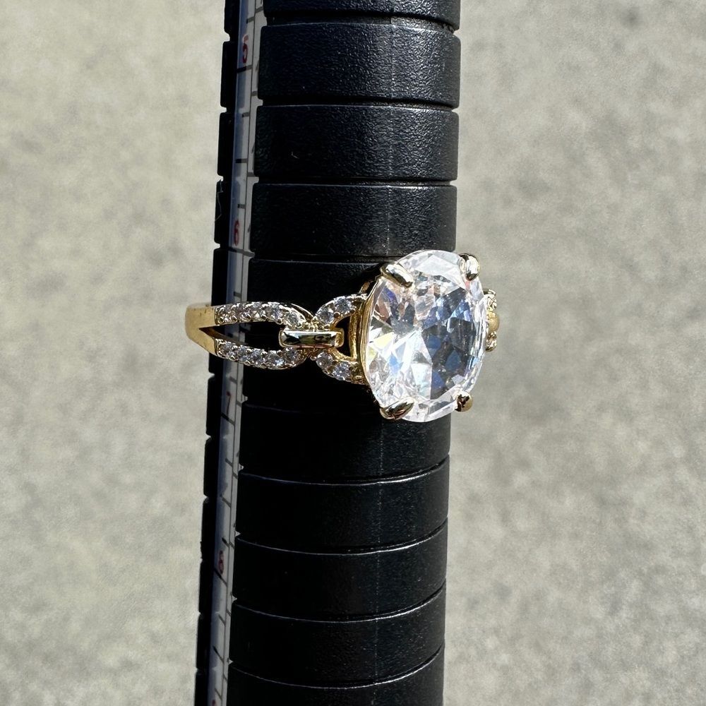 NWB Adjustable Gold Plated Oval CZ Statement Ring w/ Pave Accent Loop Band - Picture 3 of 16